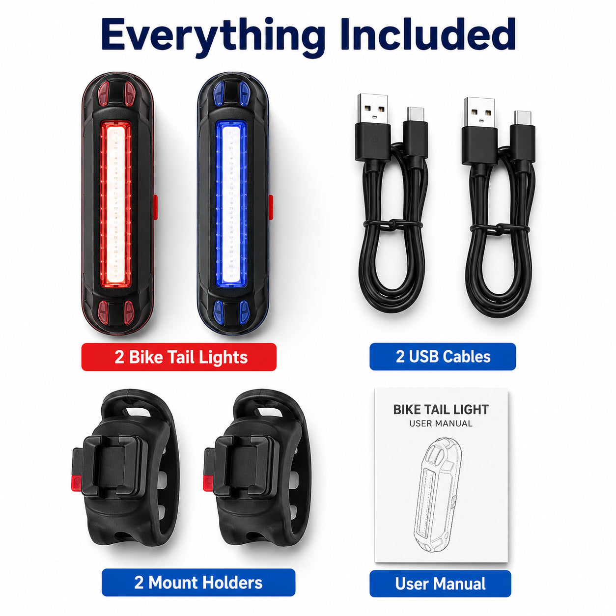 Bike Tail Light 2 Pack, USB Rechargeable LED Rear Bike Lights, IPX5 Water-Resistant Bicycle Taillights with 5 Modes