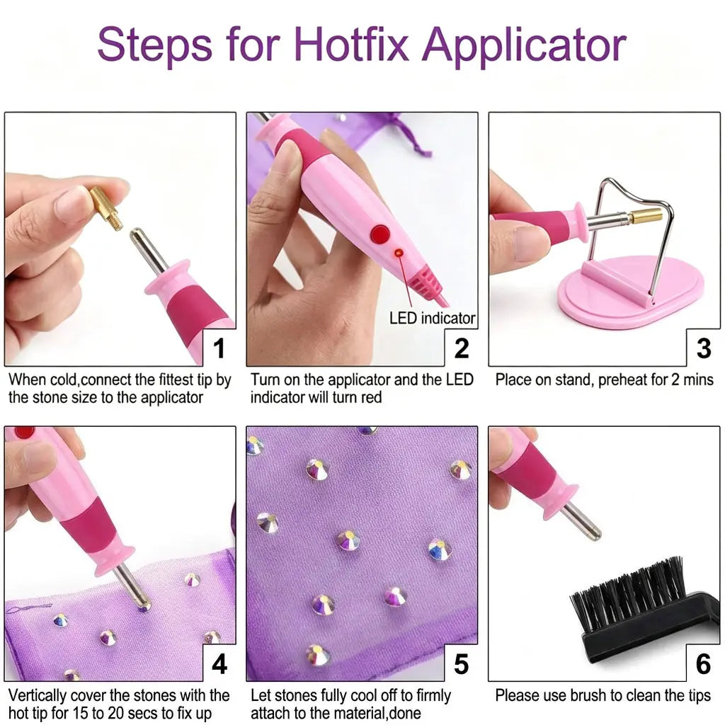 Hotfix Rhinestone Kit, DIY Hotfix Tool Set for Garments. Comes with 5000 AB & Clear Hotfix Rhinestones Packed in 3 Boxes, Equipped with 7 Hotfix Tips, Perfect for Clothing and Fabric DIY Decorations. Shimmery Finish