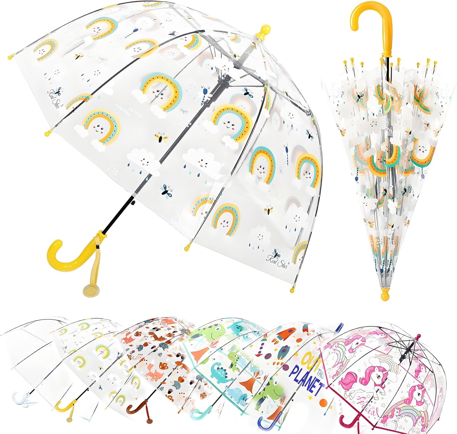 Kids Clear Bubble Umbrella with an Easy Grip Curved Handle, Safety Transparent Dome Bubble Umbrella for Toddler Boys Girls
