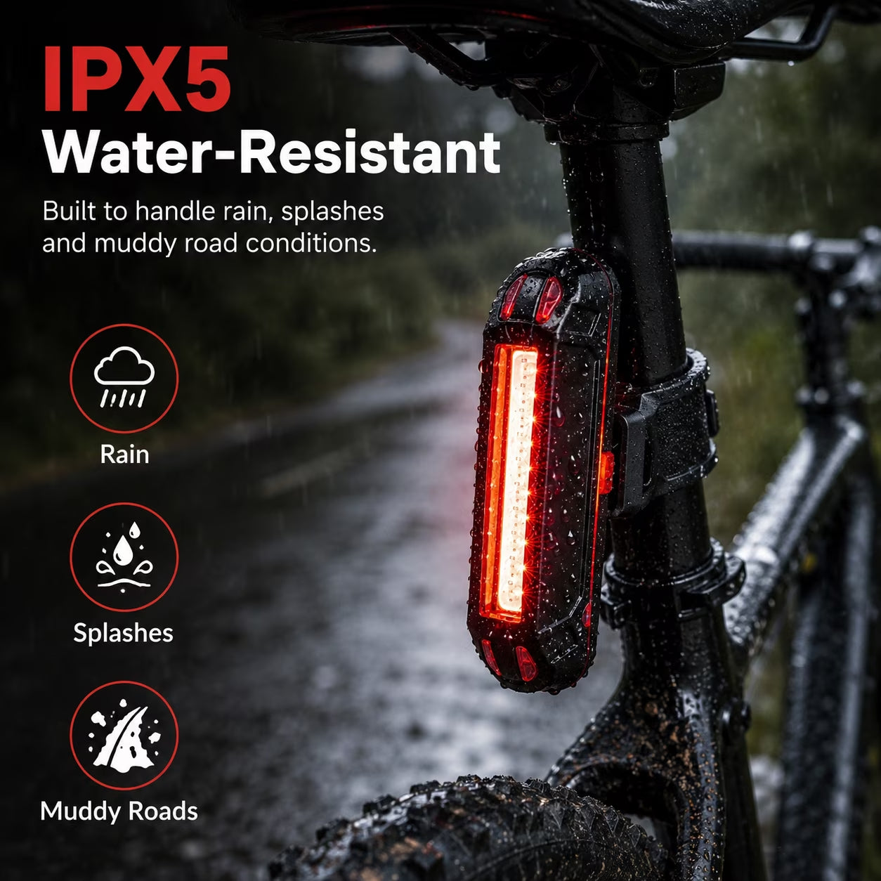 Bike Tail Light 2 Pack, USB Rechargeable LED Rear Bike Lights, IPX5 Water-Resistant Bicycle Taillights with 5 Modes