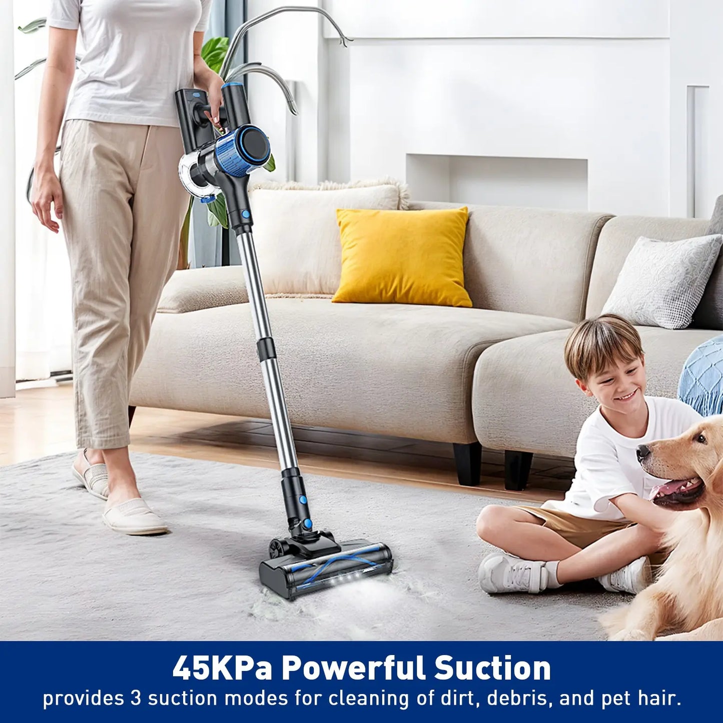 Cordless Vacuum Cleaner, 3 Cleaning Modes, Anti-Tangle Design, 1.5L Dust Cup,Lightweight&Portable Vacuum for Hard Floors, Carpets, Pet Hair, Cars, Home Cleaning Tool, House Cleaning Gadgets