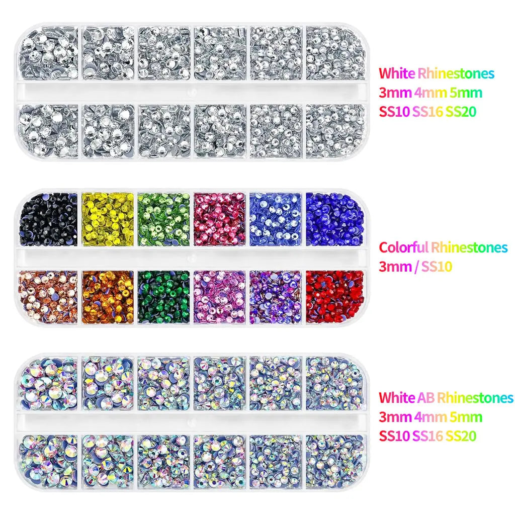 Hotfix Rhinestone Kit, DIY Hotfix Tool Set for Garments. Comes with 5000 AB & Clear Hotfix Rhinestones Packed in 3 Boxes, Equipped with 7 Hotfix Tips, Perfect for Clothing and Fabric DIY Decorations. Shimmery Finish