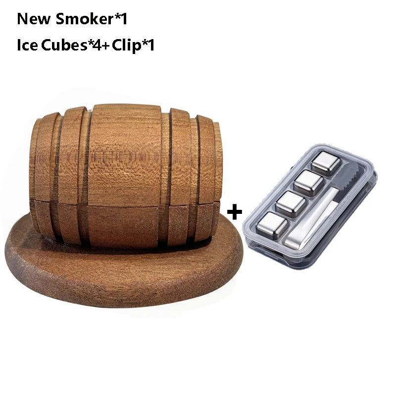 Cocktail Smoker Kit with Apple Cherry Oak Pecan Wood Chips Whiskey Wooden Smoked Wood Hood Smoker for Bar Drinks Kitchen Tools