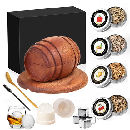 Cocktail Smoker Kit with Apple Cherry Oak Pecan Wood Chips Whiskey Wooden Smoked Wood Hood Smoker for Bar Drinks Kitchen Tools
