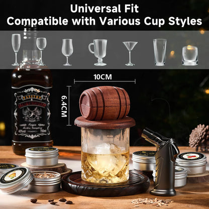 Cocktail Smoker Kit with Apple Cherry Oak Pecan Wood Chips Whiskey Wooden Smoked Wood Hood Smoker for Bar Drinks Kitchen Tools