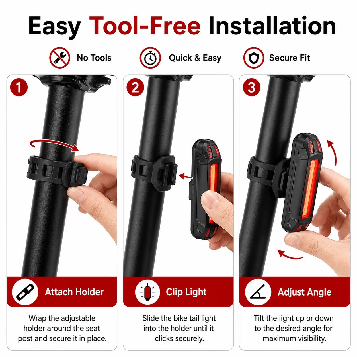 Bike Tail Light 2 Pack, USB Rechargeable LED Rear Bike Lights, IPX5 Water-Resistant Bicycle Taillights with 5 Modes